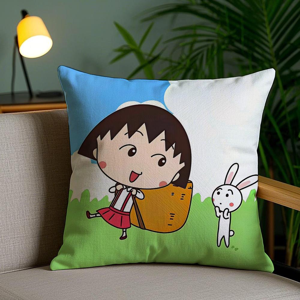 Cartoon Chibi M-Maruko-Chans Kissenbezug Weicher Kurzer Plüsch Beidseitiger Druck Heimdekoration Waschmaschinenfester Kissenbezug Geschenk