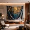 Moonlit Forest with Wildflowers Painting Digital Printing Polyester Wall Tapestry Suitable for Use In Living Offices Bars Party