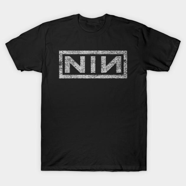 

Men Black Print T-shirt Vintage Nine Inch Nails No-Cut Transfer Paper Print Cotton Tshirt 4XL