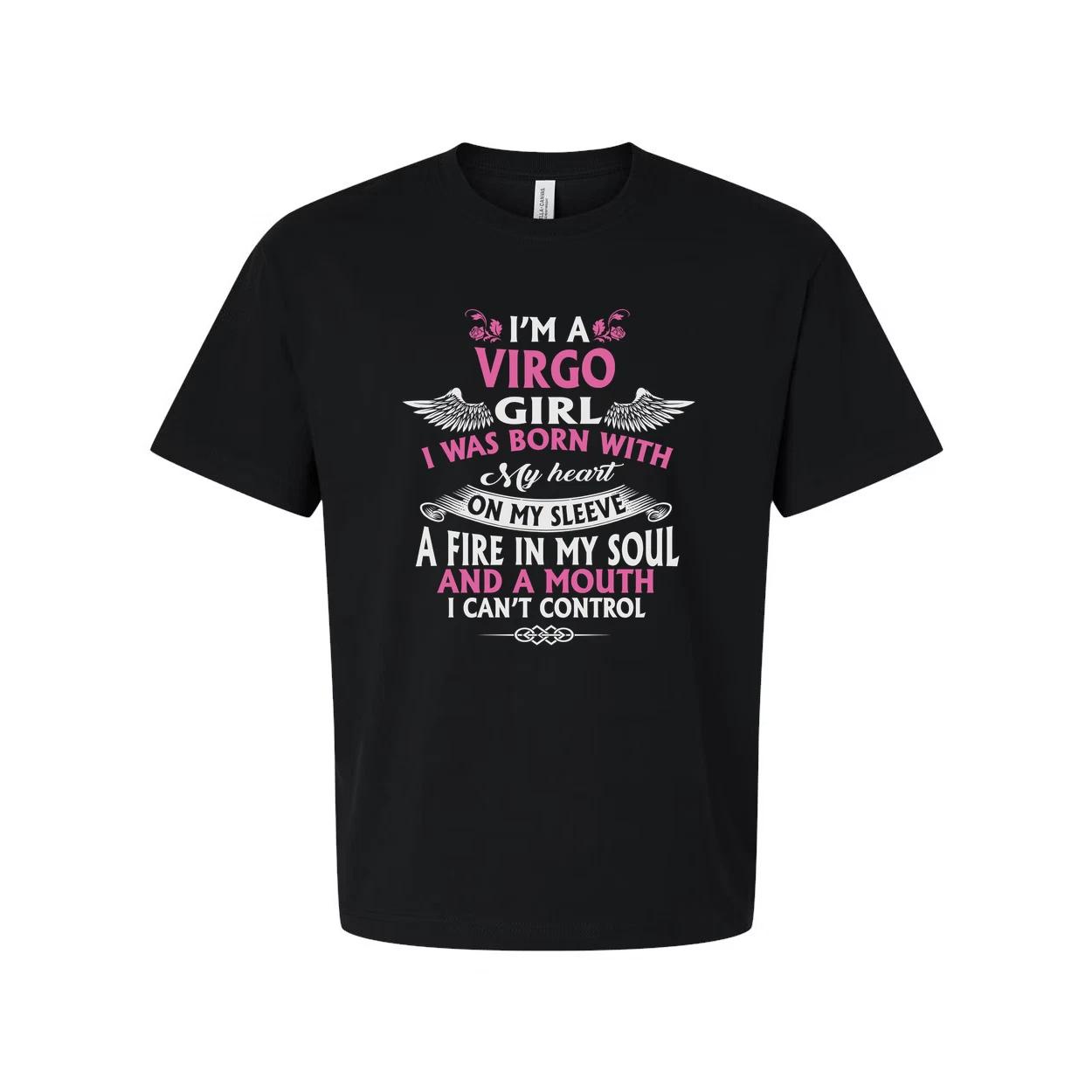 

Virgo Zodiac Girl Graphic Tee With Wing Motifs And Inspirational Quote Design Fo 3XL