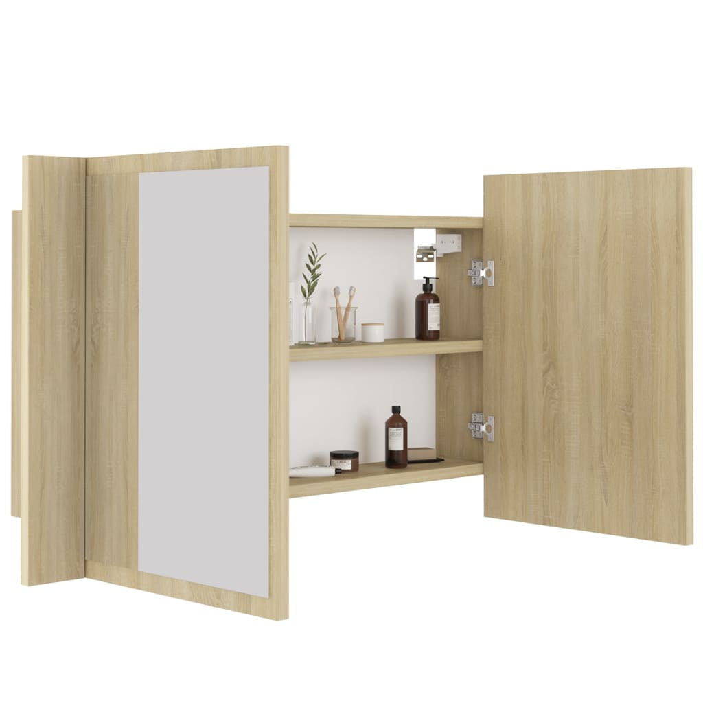 LED Bathroom Mirror Cabinet In Sonoma Oak 80 X 12 X 45 Cm Acrylic
