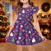 Kids Casual Christmas Print Sleeve Dress for Holiday Party and Everyday Wear