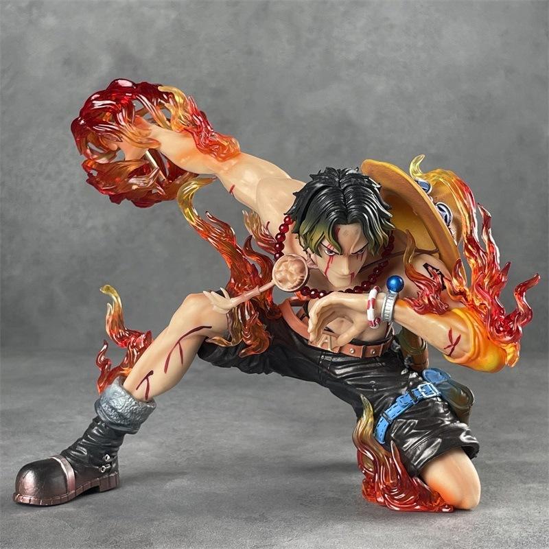 Battle Damaged Ace One Piece Anime Figure Model Display PT Flame Emperor Fire Punch Ace Collectible Toy Action Figure