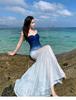 Gradually Change Blue Pure Desire Vacation Style Niche High Sense Slim Hip Fish Tail Tube Top Mesh Dress