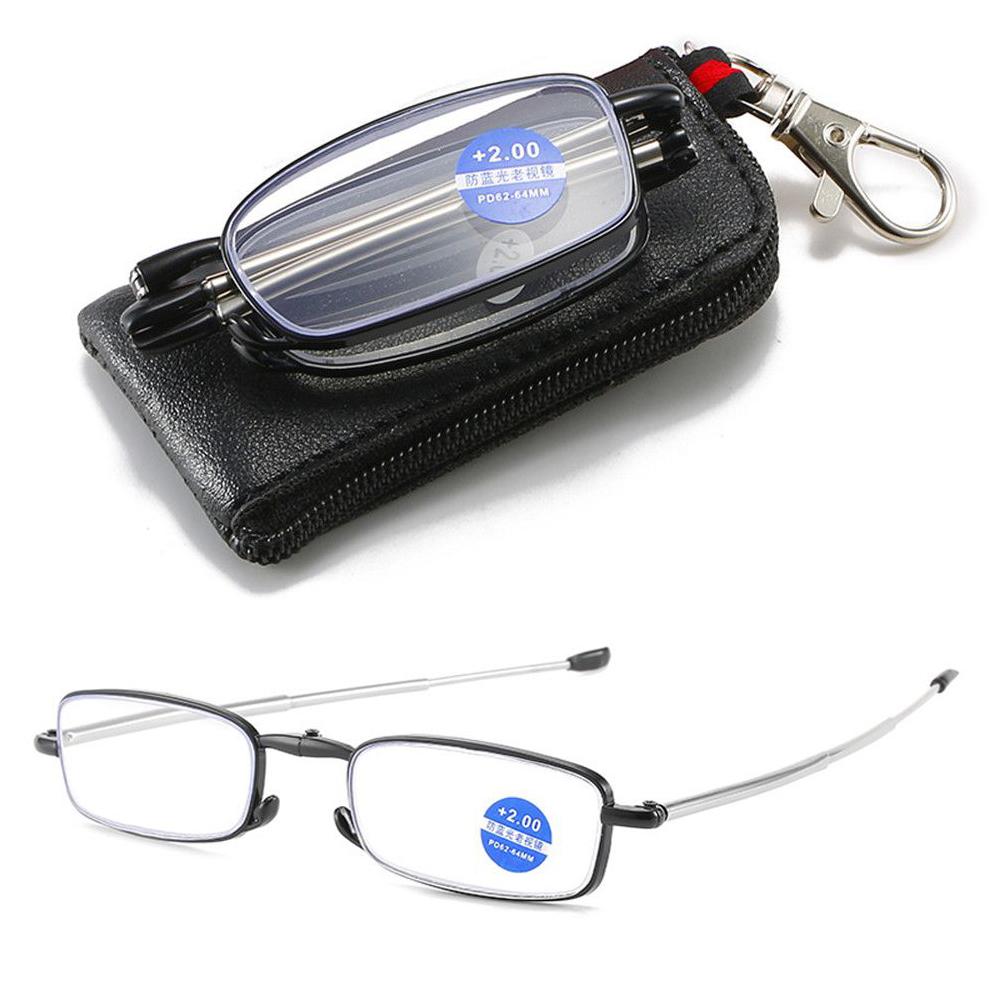 Fashion Folding Reading Glasses With Zipper Eyeglasses Box Unisex Portable Foldable Anti Blue Ray Lightweight Presbyopic Glasses