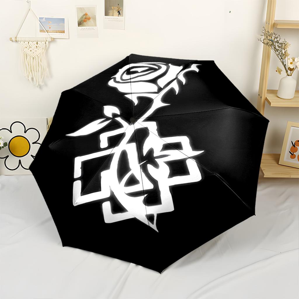 Black Rose Symbol Compact Travel Automatic Umbrella with 8-Rib Foldable Design for Women/Men Fashionable Accessory Birthday/Christmas Gift