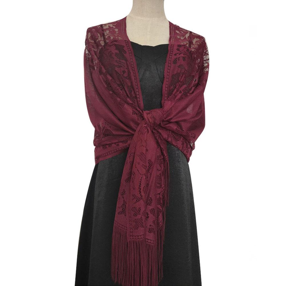 

Женский элегантный свадебный шаль с кисточками, женский чистый цвет, полая кружевная сетчатая пряжа, темпераментный вечерний шарф пурпурно красный