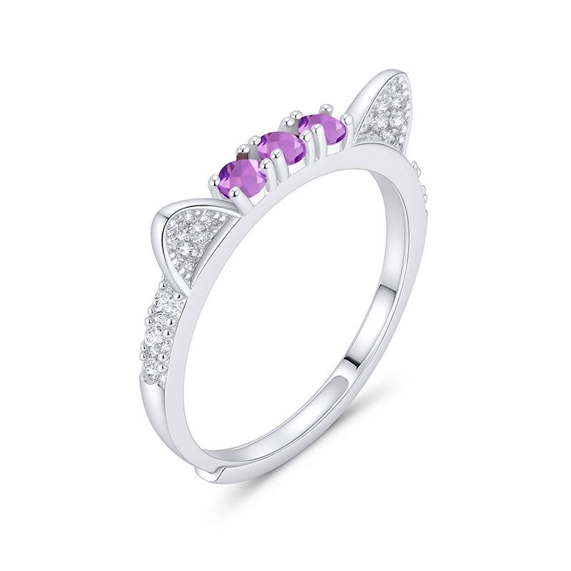 

Women s S925 Sterling Silver Cat Ear Ring Natural Crystal Peridot Fashion Jewelry Adjustable opening