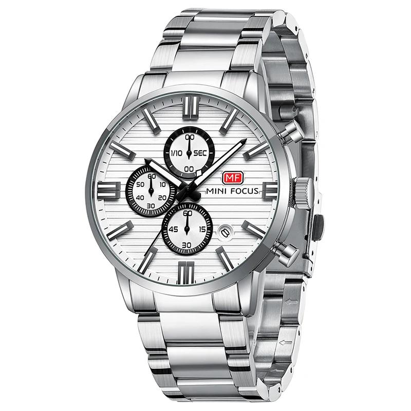 Luxury Men Quartz Watch Chronograph 24H Display Calendar Date Luminous Pointer Stainless Steel Strap Wristwatch