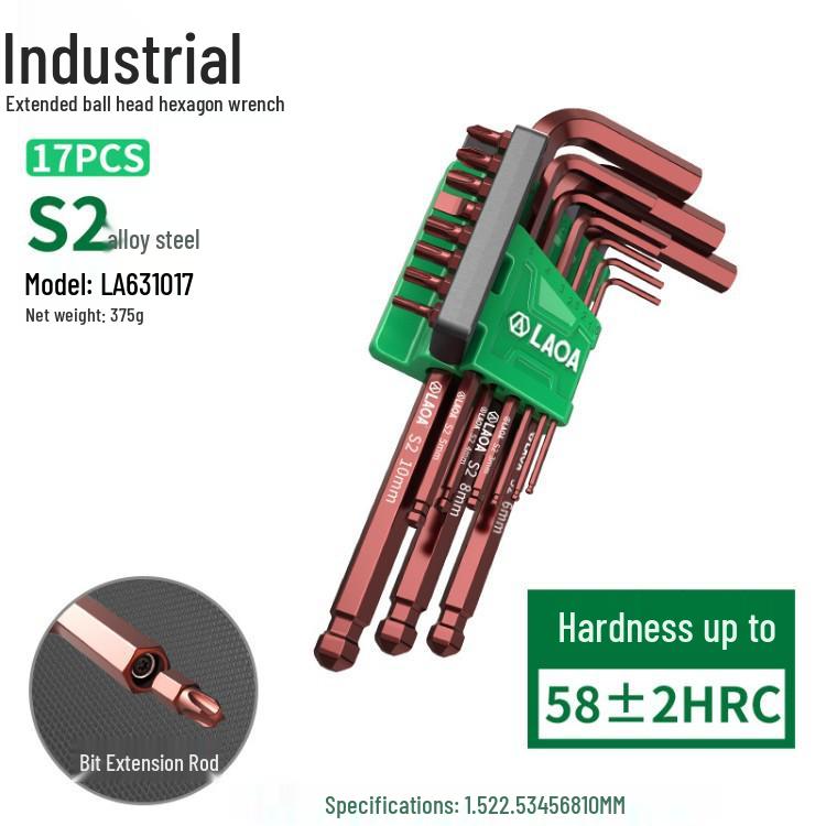 Old A 9-Piece Magnetic L-Shaped Hex Key Set with S2 Torx Inner Hex Screwdrivers
