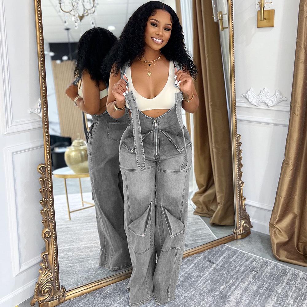 Women's European & American Denim Overalls - Summer Casual Zipper Washed One-piece Long Pants