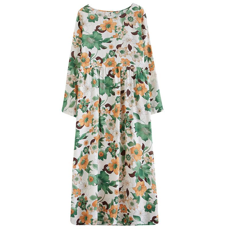 Autumn Art Retro Print Loose Slimming Plus Long Sleeved Mid Length Casual Dress for Women Dresses