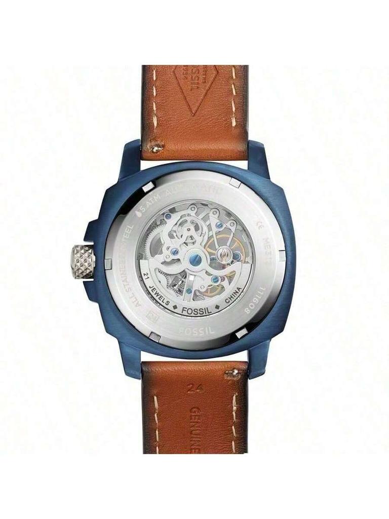 Herren-Automatik-Mechanik-Uhr, Lederarmband, 3-Zeiger-Design, Edelstahlgehäuse/Kratzfestes Glas ME3135