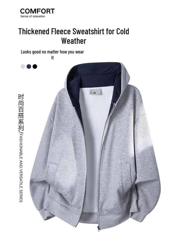 Dragon Spirit Men's Velvet Thick Winter Color Block Hoodie - Warm, Loose Casual Outerwear