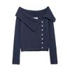Fashion Style 2024 Autumn New Women's Clothing Asymmetric Design Long Sleeves Diagonal Collar Casual Sweater 3991108
