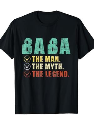 Mens Fun BABA Pattern Tshirt 100 Cotton Round Neck Short Sleeve Tshirt with BABA Man The Man Rhys Text Printed