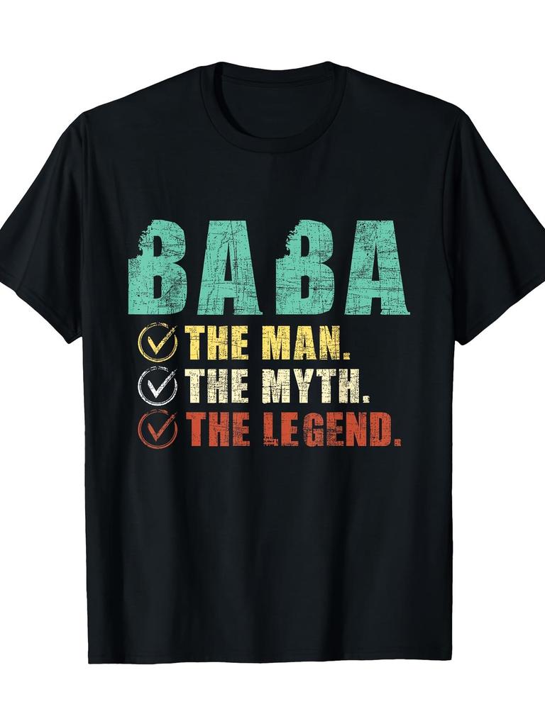 Mens Fun BABA Pattern Tshirt 100 Cotton Round Neck Short Sleeve Tshirt with BABA Man The Man Rhys Text Printed