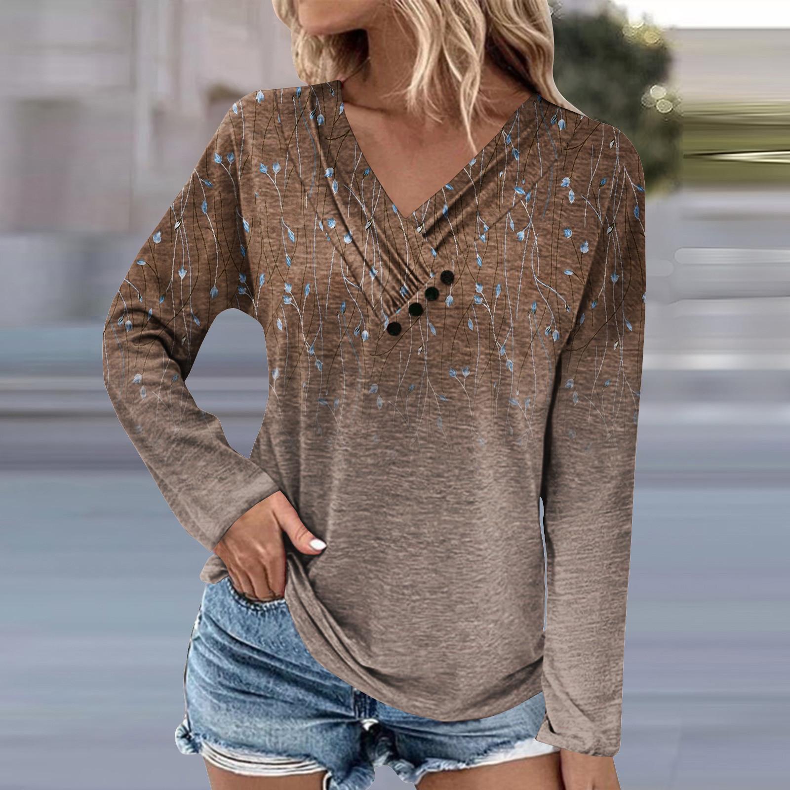 

Женская туника с длинными рукавами, свободные топы, повседневные топы большого размера, плиссированная туника на пуговицах, повседневные осенние женские топы с цветочным принтом L