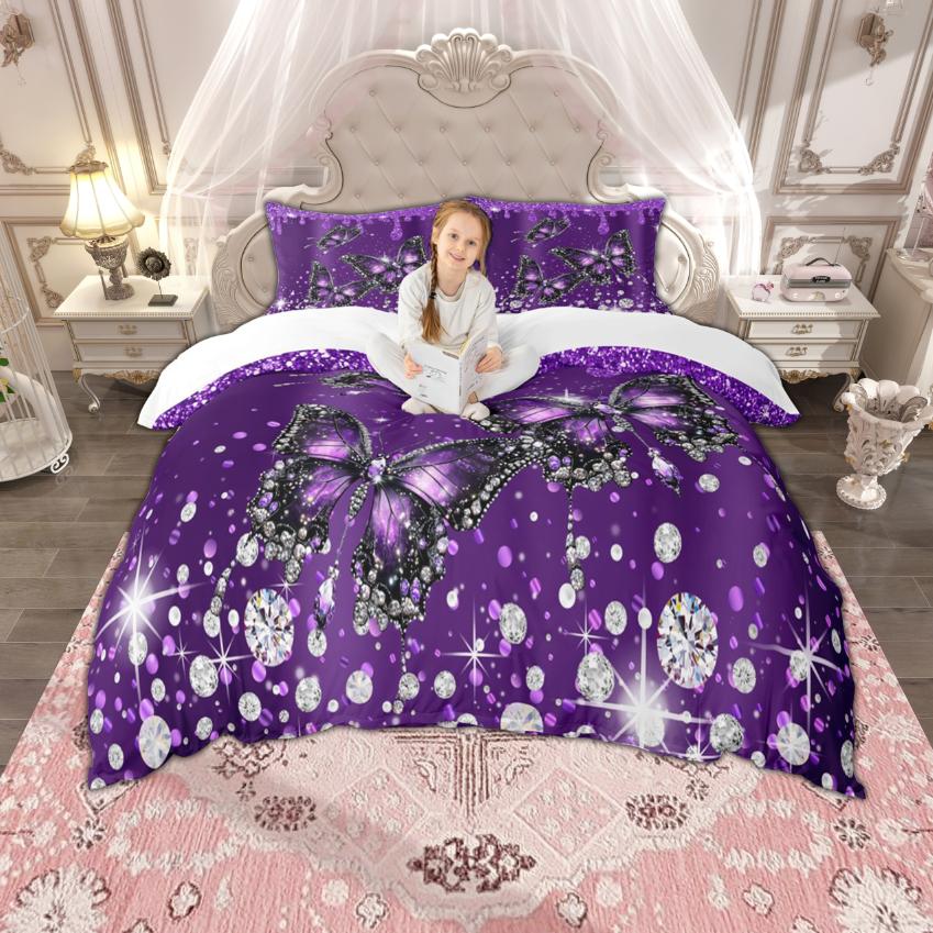 Homewish Chic Butterfly Duvet Cover Set For Girls Cartoon Animal Bedding Set Flying Wildlife Quilt Cover Set