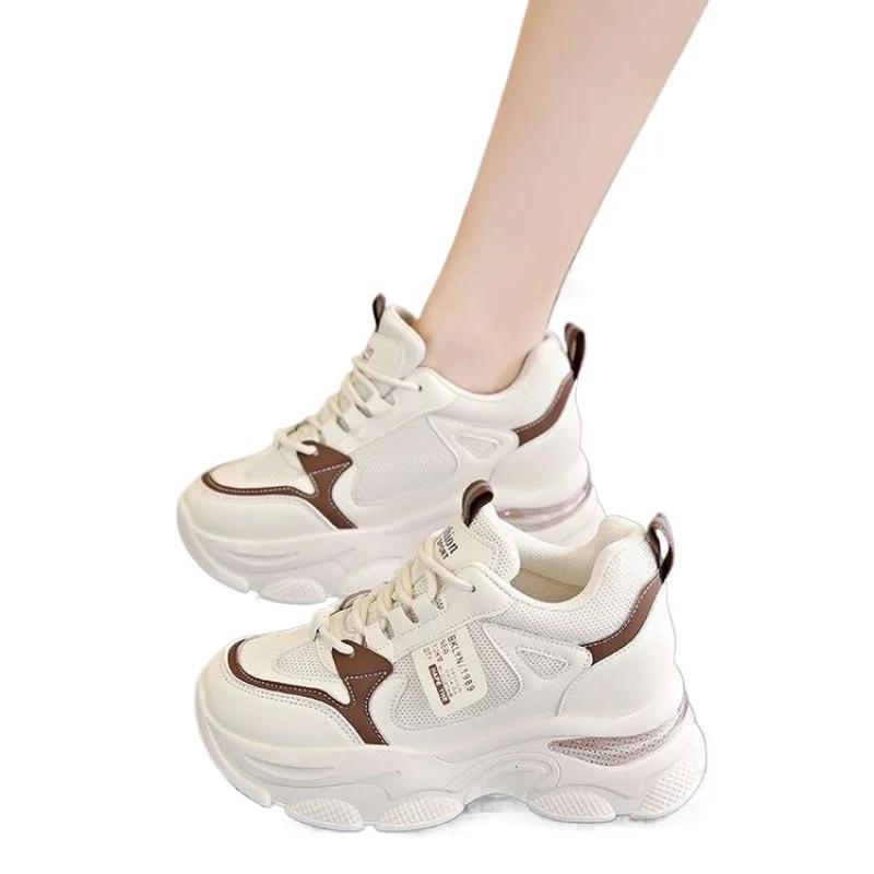 Fashion 2024 New White Black Casual Shoes Ladies Vulcanized Shoe High Platform Leather Sneakers Woman Summer Women Chunky Sneaker 35-40