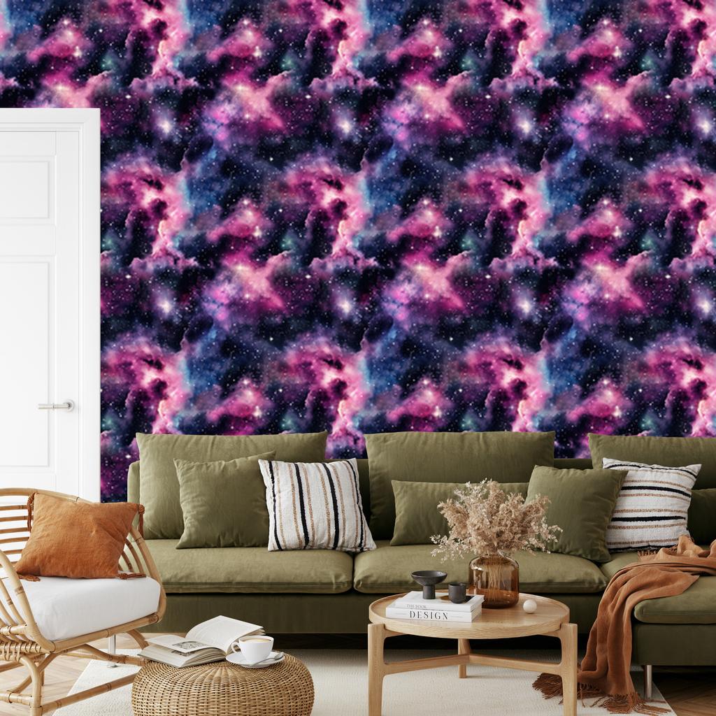 Watercolor Galaxy Wallpaper Navy Blue, Purple, and Plum 50x1000