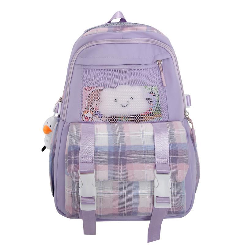 

Fashion Grid School Backpack For Girls Boys With Nylon Material And Laptop Pocket For Daily Use фіолетовий