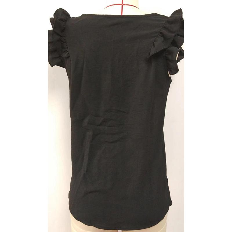 Fashion New V-neck Ruffled Casual Shirt Women Summer Sleeveless Blouse for Women Elegant Vintage Solid Simple Ladies Blouses and Tops 24664