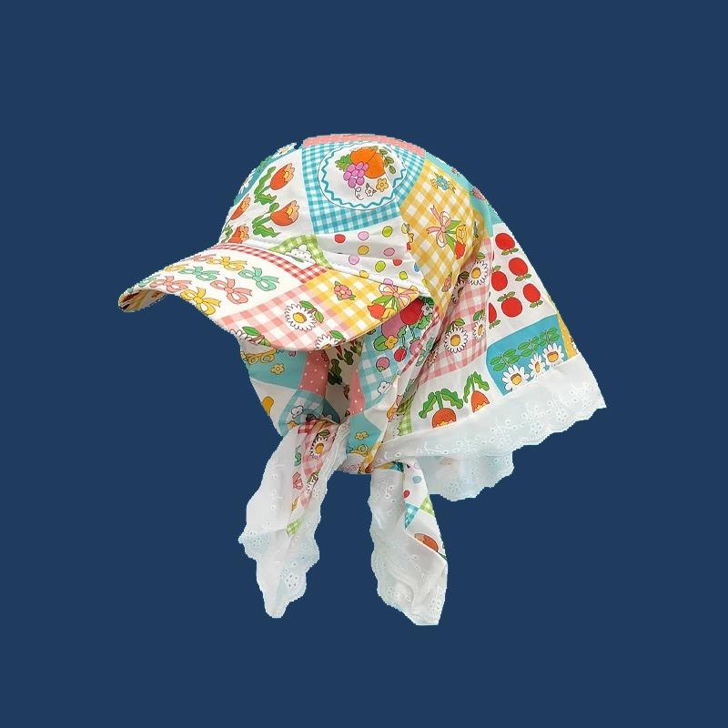 Korean Strap Headscarf Cap Pastoral Triangular Cap Women Summer Sun Protection Plaid Hip Hop Sun Visor