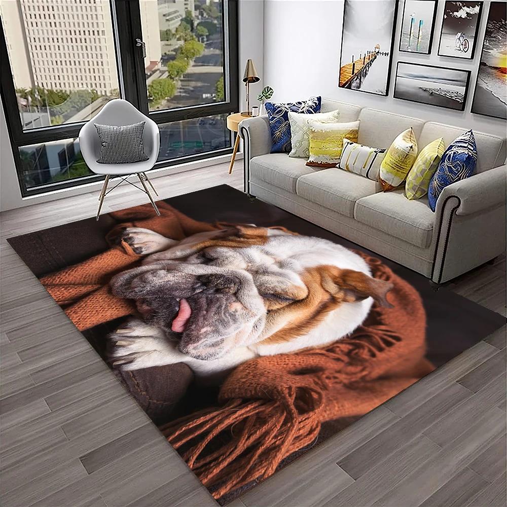 French Pit Bull Dog Pet Cartoon Carpet Rug for Home Living Room Bedroom Sofa Doormat Decor,kids Play Area Rug Non-slip Floor Mat