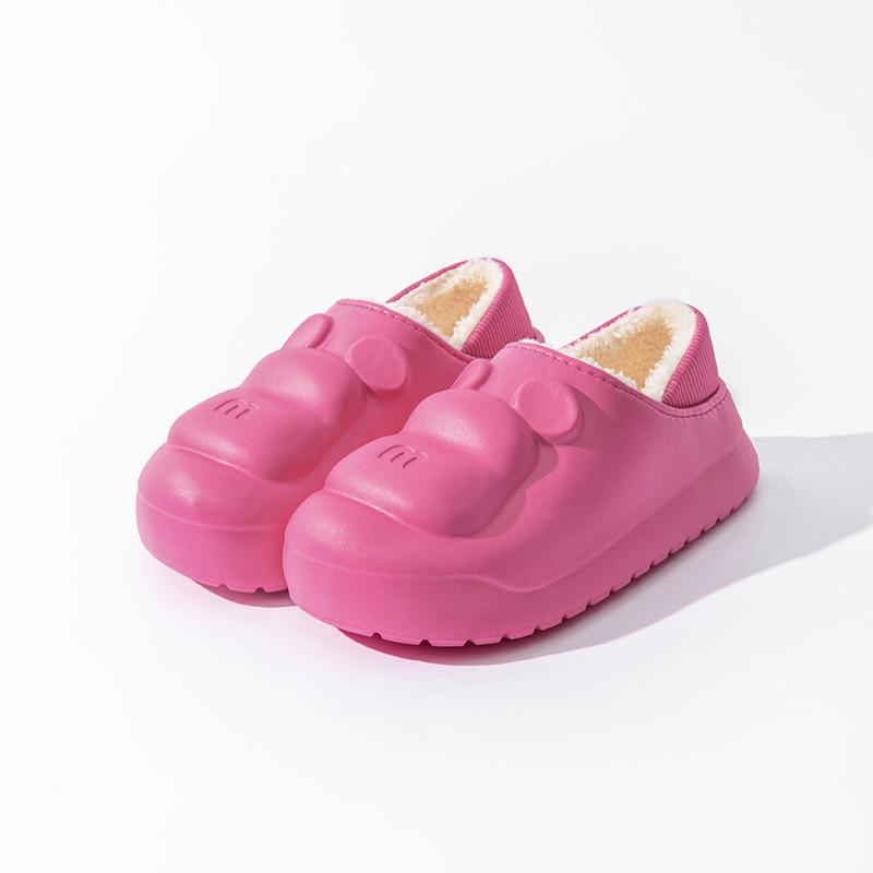 Waterproof autumn and winter cotton slippers bear simple and cute home warm couple plush slippers affordable thick bottom