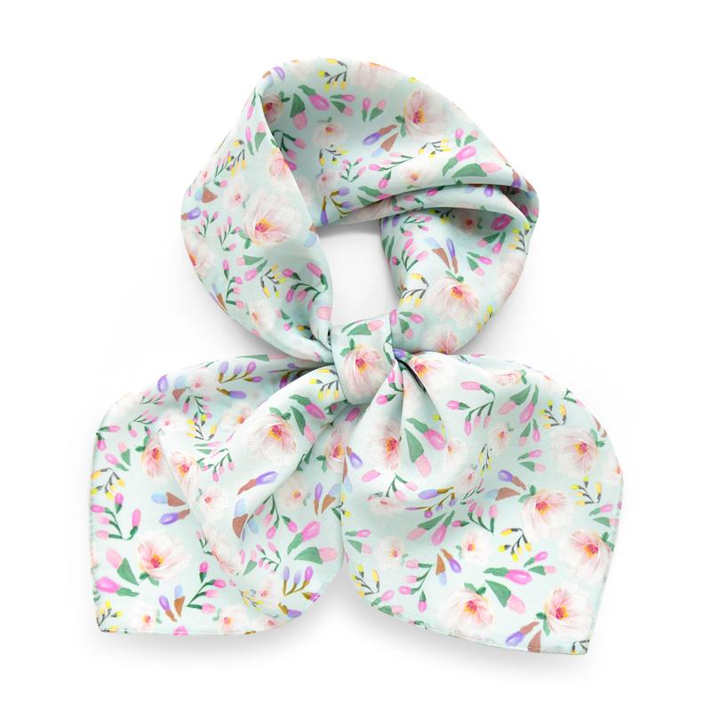 

Light blue small flower 100% silk scarf shawl square scarf tie wrap crepe de chine hijab handkerchief women gift headband 62X62CM