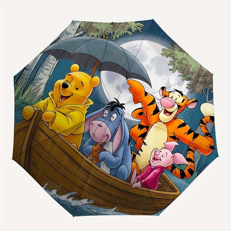 Ombrello Automatico Apri e Chiudi Winnie the Pooh e Tigro - Ombrello Pieghevole Portatile a 8 Stecche con Manico in Plastica, Adatto per il Tempo Libero