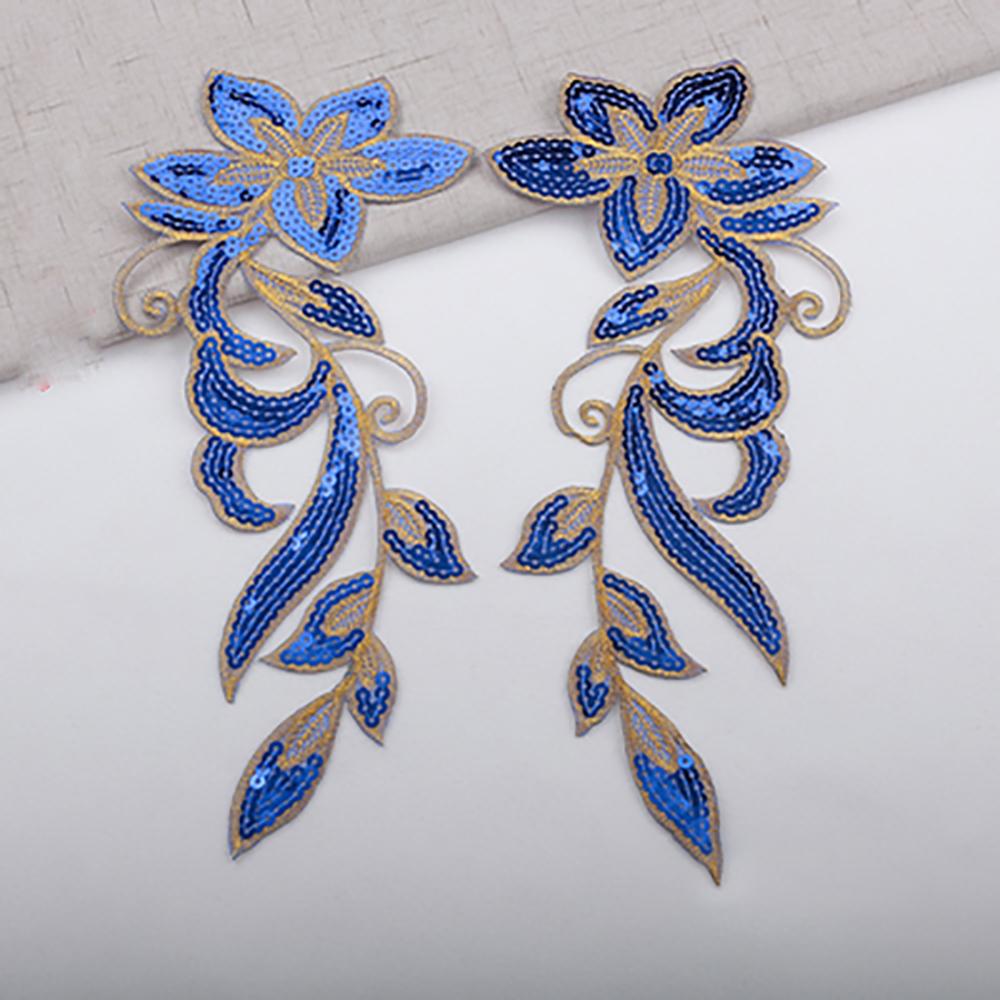 

1 пара нашивок с пайетками и вышивкой в виде цветов, приклеивающихся утюгом, для одежды, для DIY, аппликации, значки, швейная декорация королевский синий