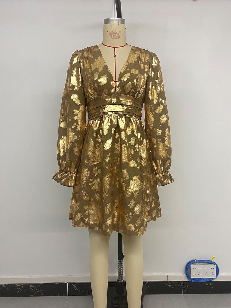 Autumn Retro Party Elegant Waist-Cinching Lace-Up Long-Sleeved Dress