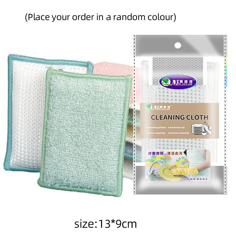 Bamboo Fiber Dishwashing Sponge Oil Free Scouring Pad Duster Cleaning Wiping Rags Double-sided Household Cleaning Brush