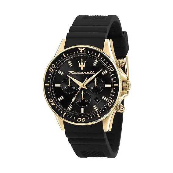 Maserati Sfida Chronograph Silikonarmband Schwarzes Zifferblatt Quarz R8871640001 100M Herrenuhr