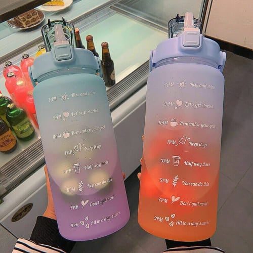 Zorte Water Bottle, Large Capacity 2L with Time Marker, Ultra Lightweight, Cold and Heat Resistant, Portable, Leak-Proof, BPA-Free, Unisex, Adults and