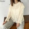 ZANZEA Women Casual Round Neck Long Sleeve Loose Lace Blouse