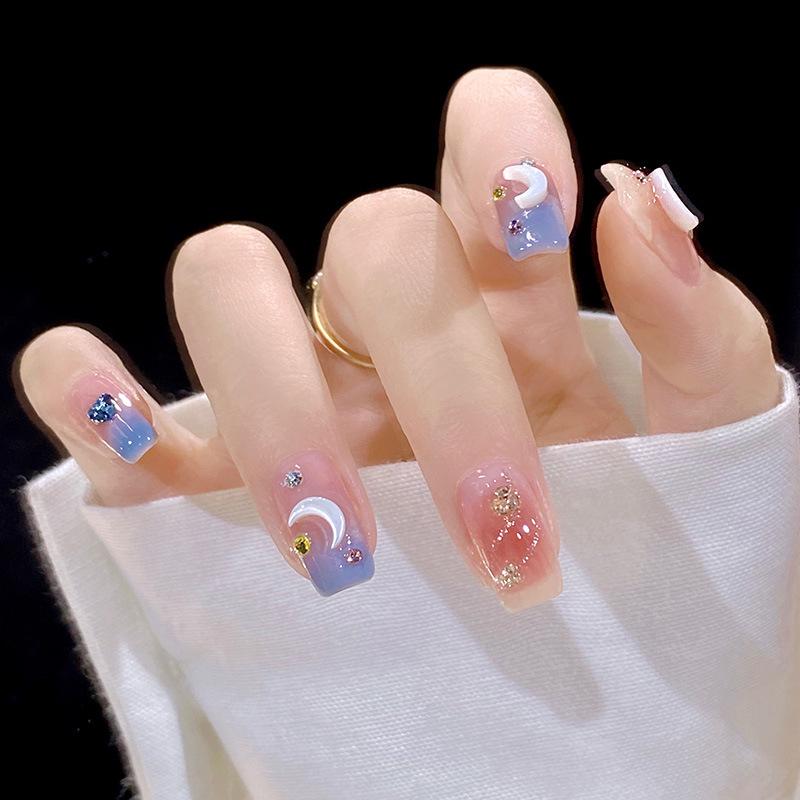 Yajie Na - Blush Sea Salt Moon Wearable Summer False Nails with Nail Art Stickers