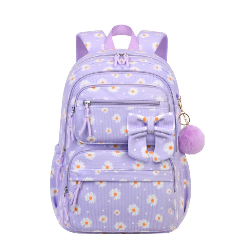 Corduroy Three-Piece Backpack Cherry Pattern Girl Heart Large Capacity Lightweight Backpack