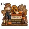 Handmade Carved Wood Figures Wooden Autumn Figurine for Thanksgiving And Halloween Decor, Retro Fall Reading Character Ornaments Table Decor