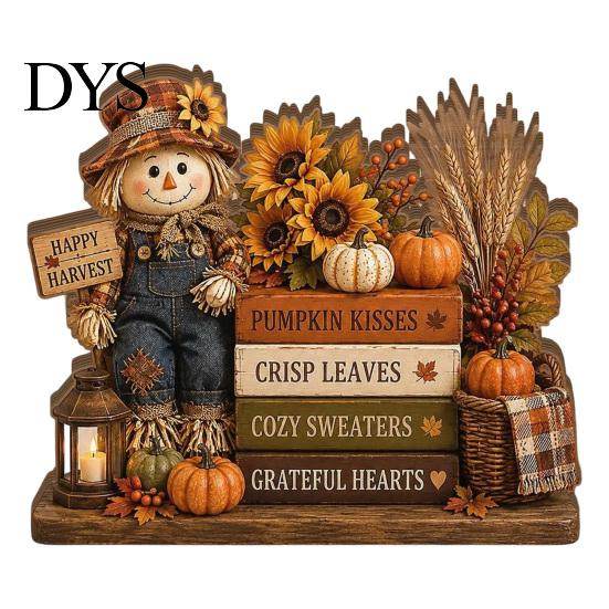 Handmade Carved Wood Figures Wooden Autumn Figurine for Thanksgiving And Halloween Decor, Retro Fall Reading Character Ornaments Table Decor