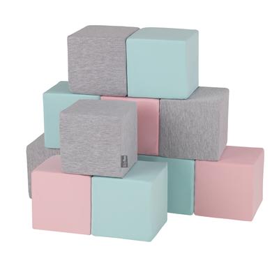 Soft Foam Cubes Building Blocks 14cm for Children, 12 Pieces, Cubes:light Grey-pink-mint