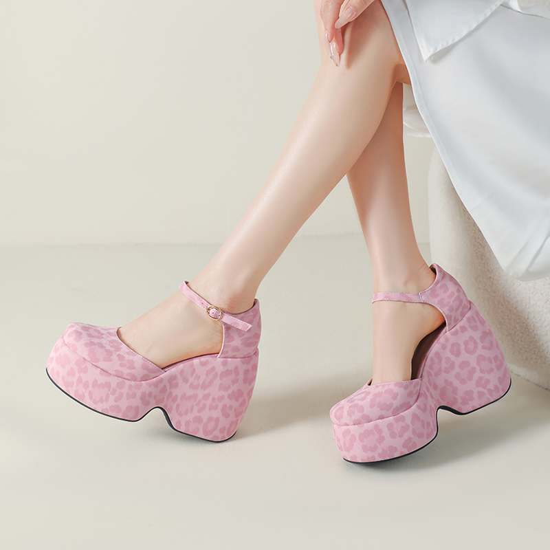 Krazing Pot Polyurethane Spring Autumn Size 43 Women Platform Super High Heels Women Round Toe Waterproof Prints Leather Pumps