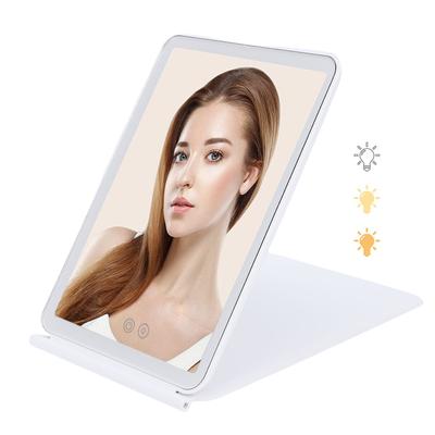 LED Foldable Travel Makeup Mirror Rechargeable Compact Vanity Mirror Double Sided 3X Magnification 3 Colors Light Modes