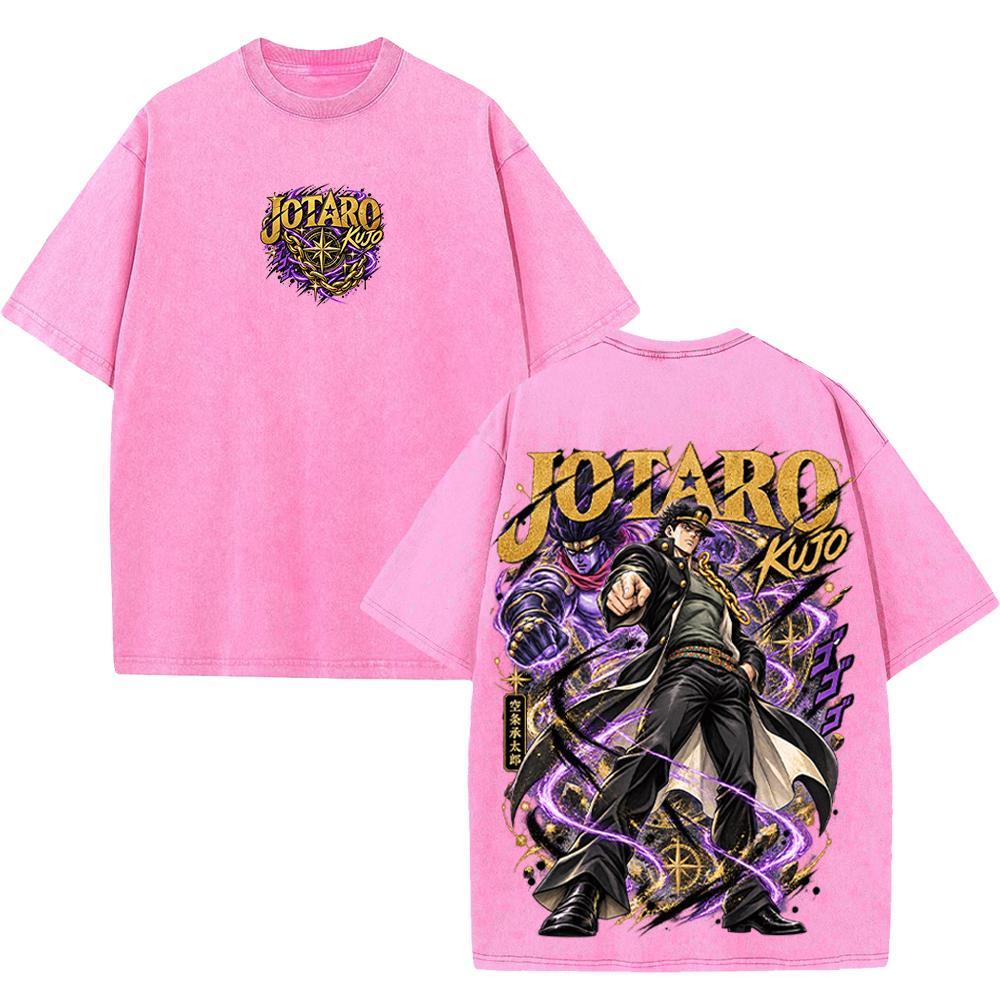JoJo's Bizarre Adventure Jotaro Kujo Anime T-shirt Men Clothing Vintage Washed Oversized T Shirt Short Sleeve Cotton Tees Tops