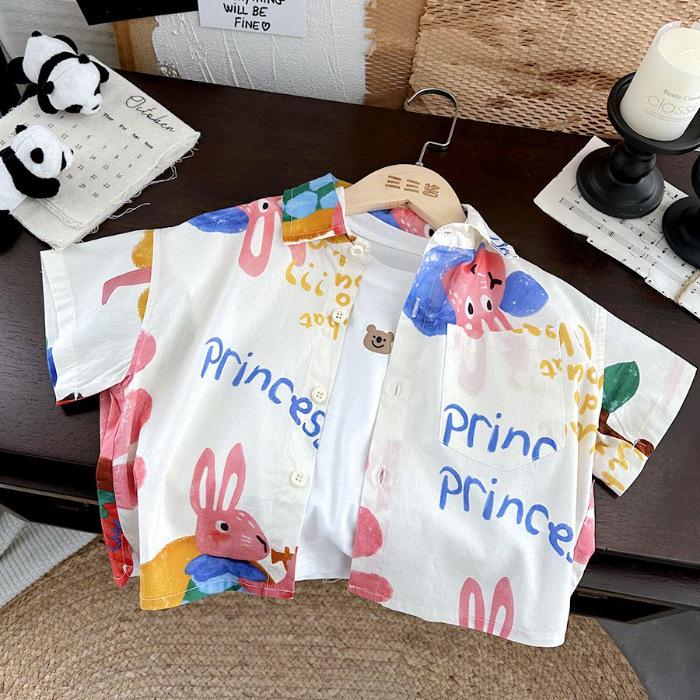 Boys Block Graffiti Short Sleeve Lightweight Summer Shirt for Big Kids 90