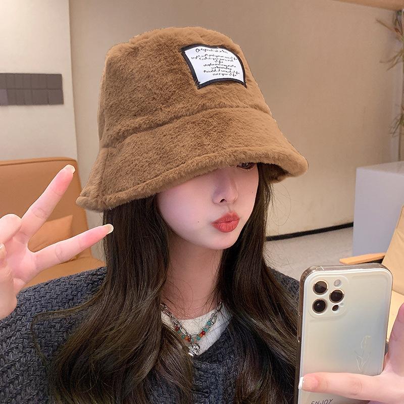 New Hat Female Cute Plush Warm Bucket Hat Autumn and Winter Casual Versatile Washbasin Hat