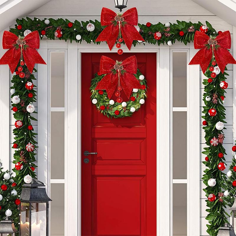 1Pcs Christmas Decoratio Bow Red Glitter Bow 30cm Christmas Tree Pendant Ornaments for Home Decor Xmas New Year Gifts Accessory