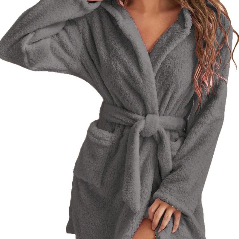 Damen Bademantel aus dickem Flanellfleece – Lang, kuschelig, Herbst-/Winter-Loungewear